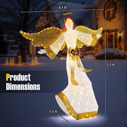 5.2 Feet Christmas Pre-Lit Angel with Halo Wings and 180 Warm White LED Lights