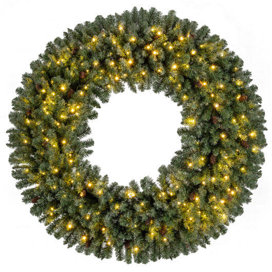 60 Inch Pre-Lit Artificial Christmas Wreath 200 LED Warm White Lights-1 Piece