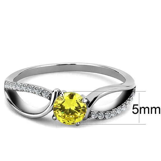 DA005 - High polished (no plating) Stainless Steel Ring with AAA Grade CZ in Topaz