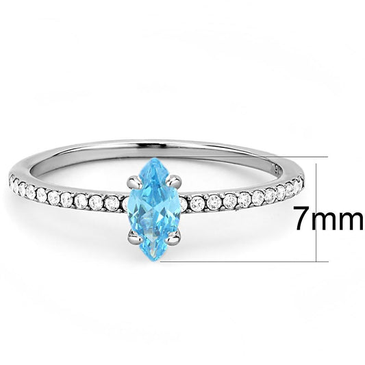 DA034 - High polished (no plating) Stainless Steel Ring with AAA Grade CZ in Sea Blue