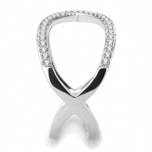 DA058 - High polished (no plating) Stainless Steel Ring with AAA Grade CZ in Clear