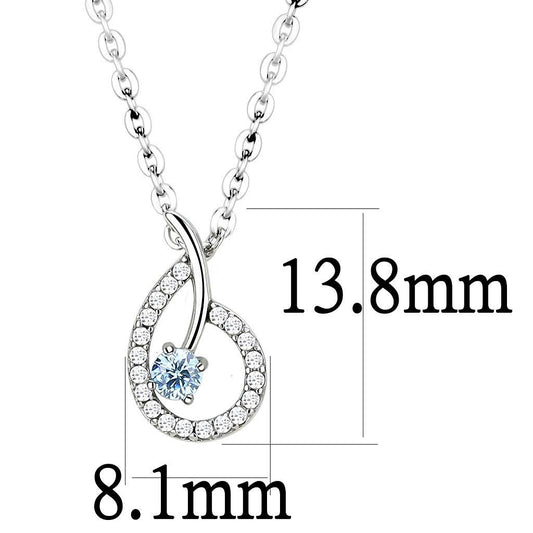 DA090 - High polished (no plating) Stainless Steel Chain Pendant with AAA Grade CZ in Sea Blue