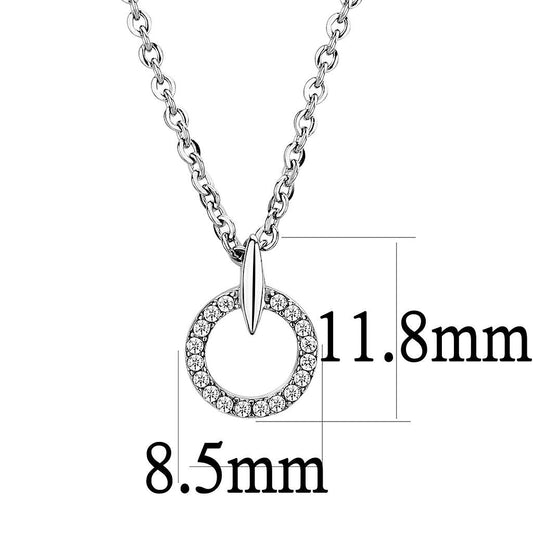 DA091 - High polished (no plating) Stainless Steel Chain Pendant with AAA Grade CZ in Clear