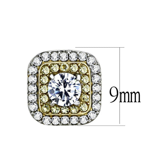 DA220 - Two-Tone IP Gold (Ion Plating) Stainless Steel Earrings with AAA Grade CZ in Clear