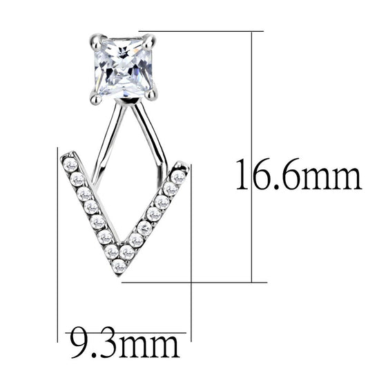 DA292 - High polished (no plating) Stainless Steel Earrings with AAA Grade CZ in Clear