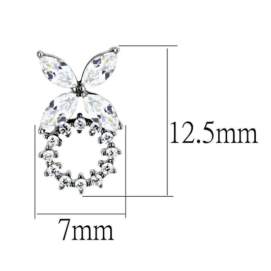 DA296 - High polished (no plating) Stainless Steel Earrings with AAA Grade CZ in Clear