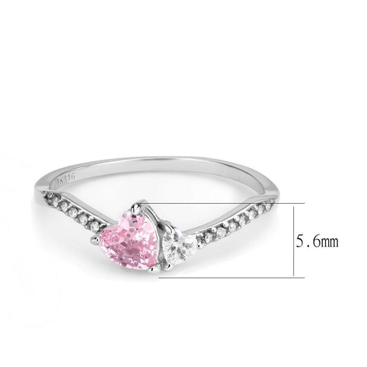 DA384 - High polished (no plating) Stainless Steel Ring with AAA Grade CZ in Rose