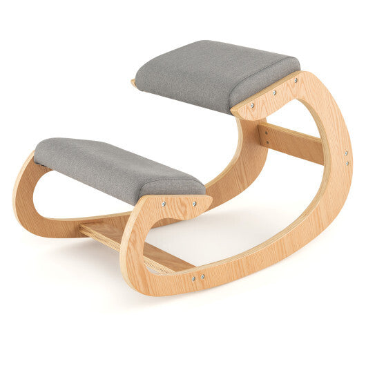 Wooden Rocking Chair with Comfortable Padded Seat Cushion and Knee Support-Black