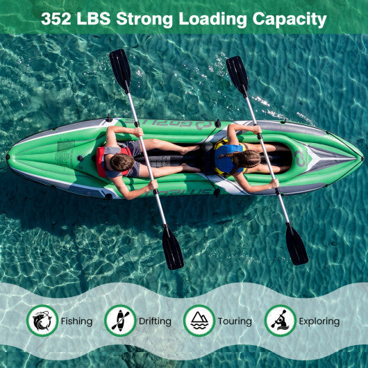 11.5 Feet Inflatable Kayak 2 Person Heavy Duty with Aluminum Paddles-Green