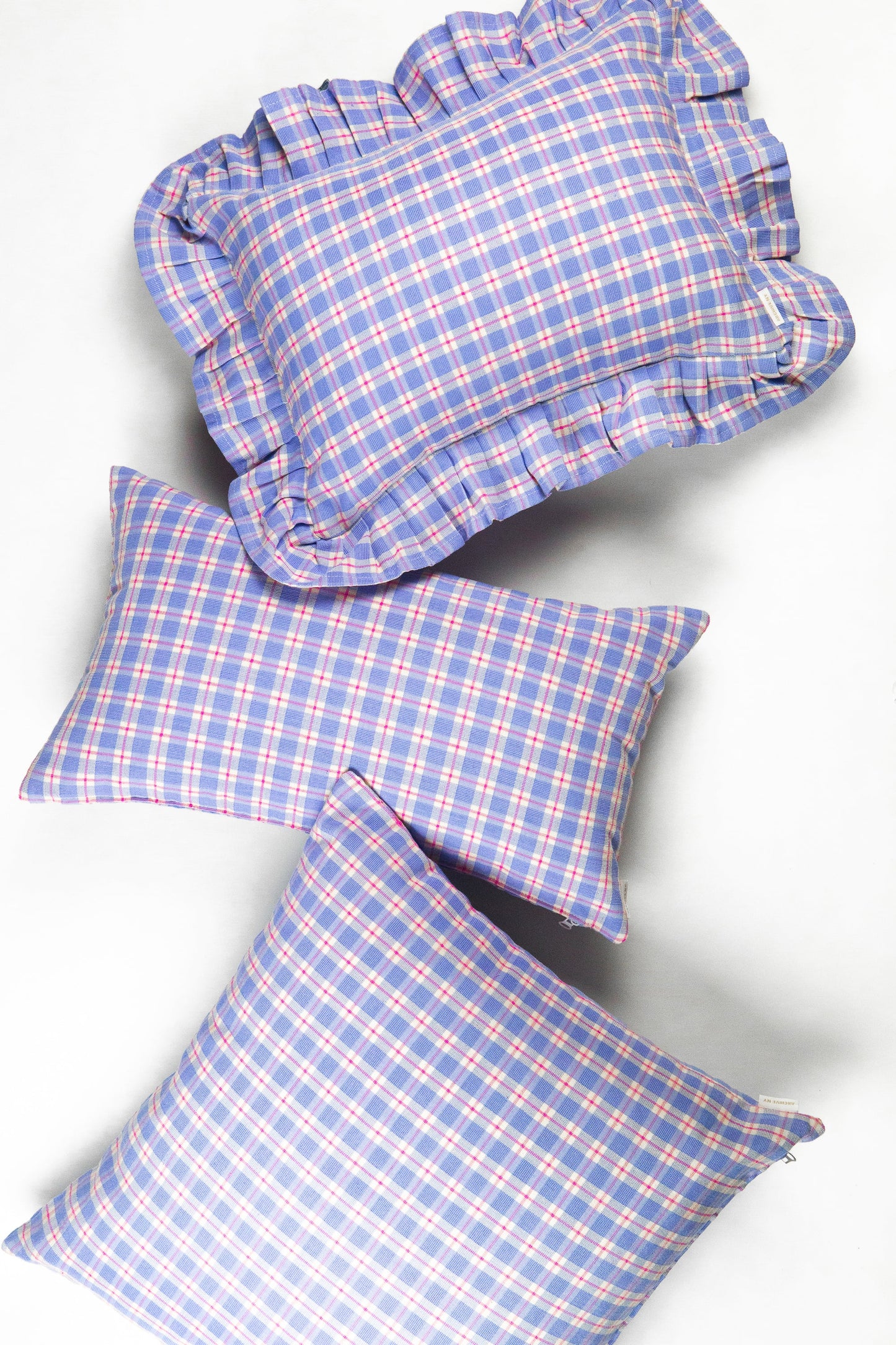 Sofia Plaid Square Pillow in Periwinkle and Pink