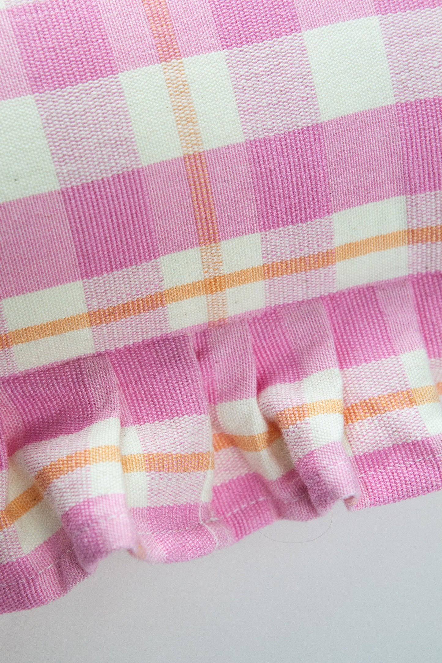 Abigail Ruffle Plaid Pillow in Bubblegum and Peach
