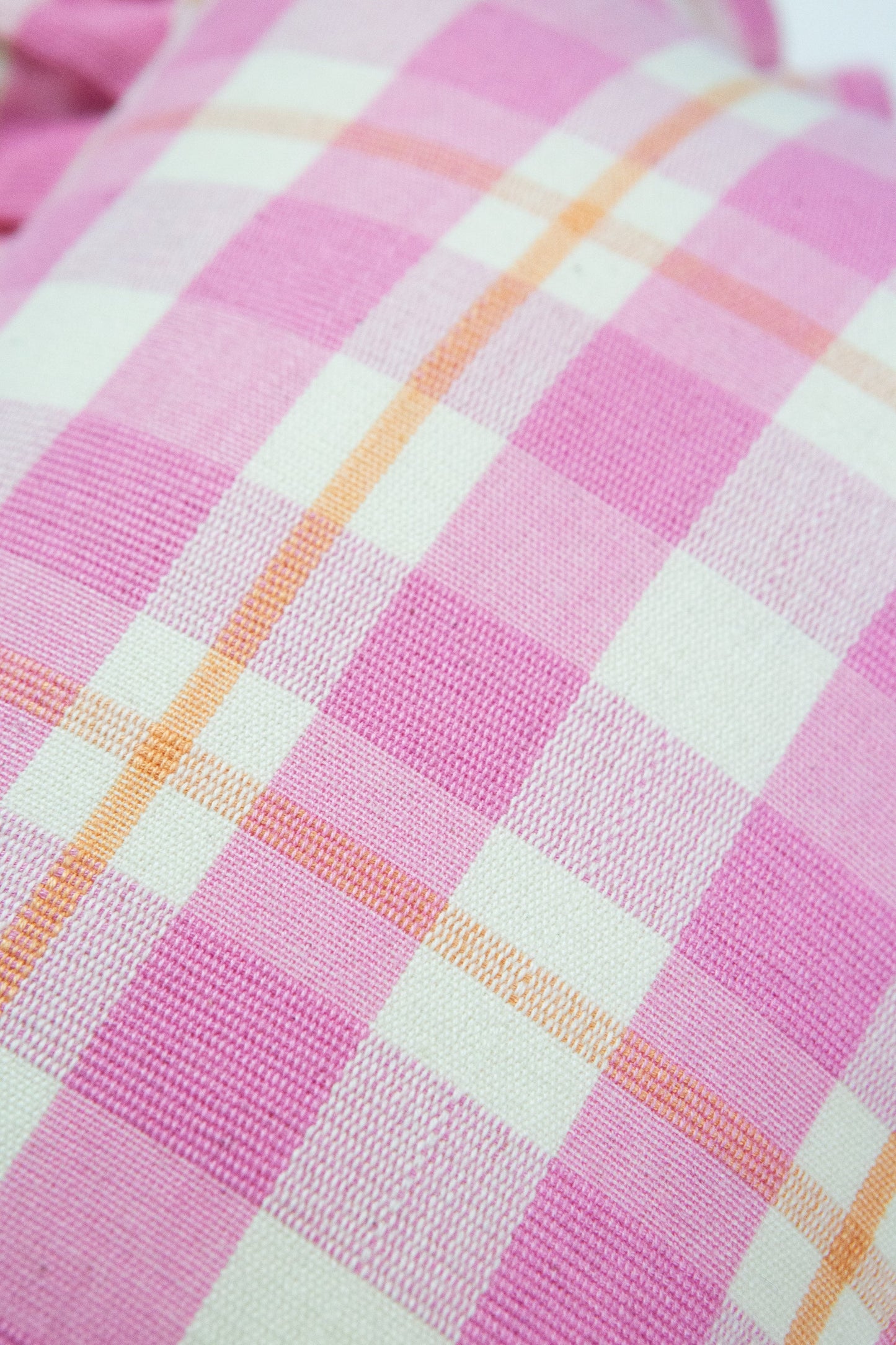 Abigail Ruffle Plaid Pillow in Bubblegum and Peach