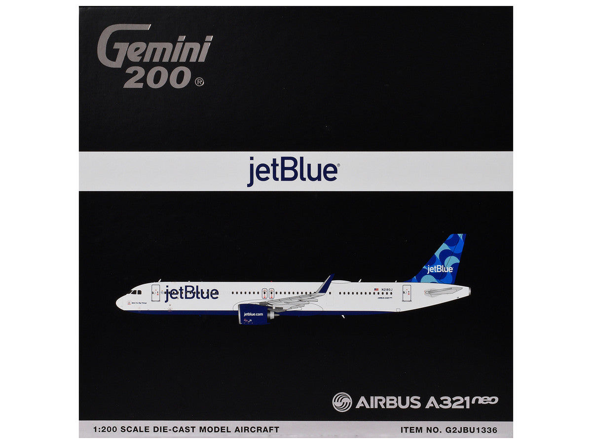 Airbus A321neo Commercial Aircraft "JetBlue Airways" (N2180J) White with Blue Tail "Gemini 200" Series 1/200 Diecast Model by GeminiJets