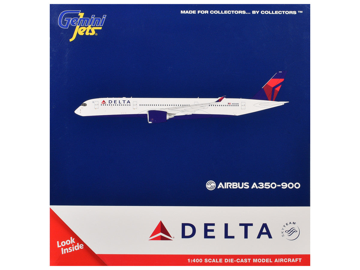 Airbus A350-900 Commercial Aircraft "Delta Air Lines" (N504DN) White with Blue and Red Tail 1/400 Diecast Model Airplane by GeminiJets