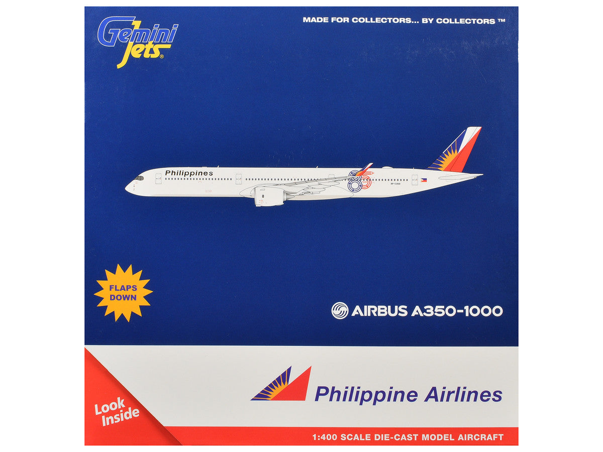 Airbus A350-1000 Commercial Aircraft with Flaps Down "Philippine Airlines - 85 Years" (RP-C3510) White with Tail Graphics 1/400 Diecast Model Airplane by GeminiJets