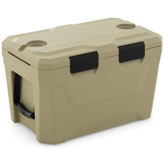 Insulated Portable Cooler Hard Shell Ice Chest with 2 Cup Holders Bottle Opener and Drain Plug-Blue
