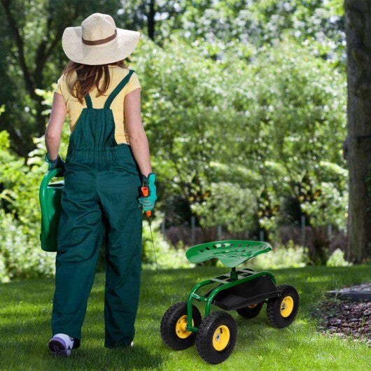 Red/Green Garden Cart Rolling Work Seat With Heavy Duty Tool Tray Gardening Planting-Green - Color: Green