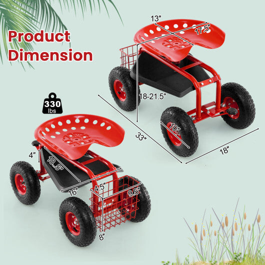 4-Wheel Rolling Garden Cart Work Seat-Blue