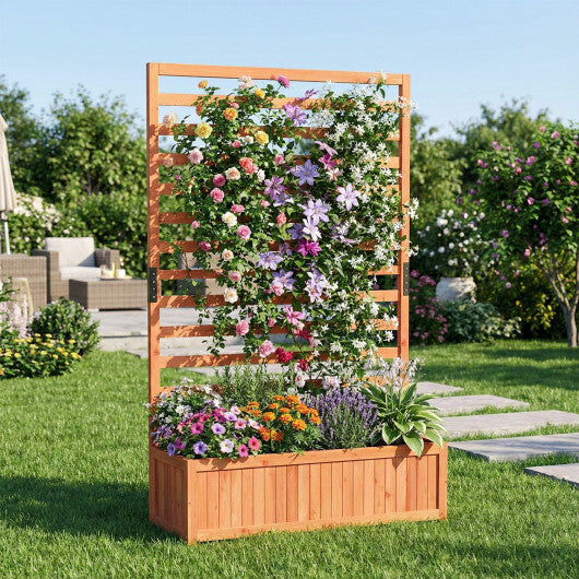 Wooden Raised Garden Bed 59 Inch Tall Elevated Planter Box with Vertical Trellis-Orange