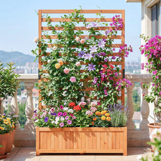 Wooden Raised Garden Bed 59 Inch Tall Elevated Planter Box with Vertical Trellis-Orange