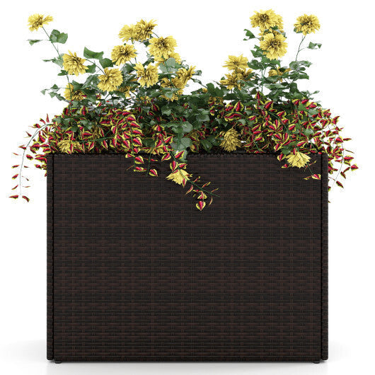 24 Inch Tall Raised Garden Bed All-Weather PE Rattan Wicker Flowerpot with Liner