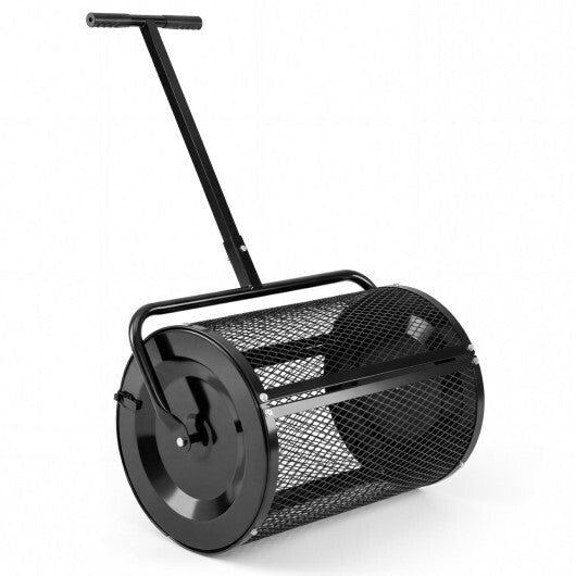 Compost Spreader 24 Inch Peat Moss Spreader Roller with Height-adjustable T-shape Handle-Green