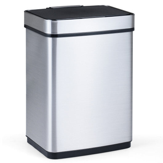 16 Gallon Trash Can Infrared Motion Sensor Garbage Can with Dual Compartments-Silver