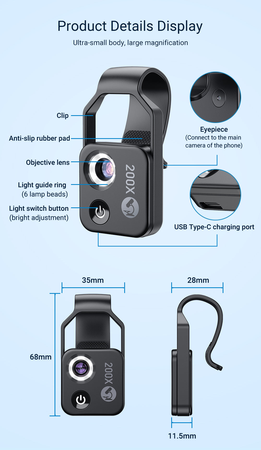 200X magnification Lens for Mobile Phone