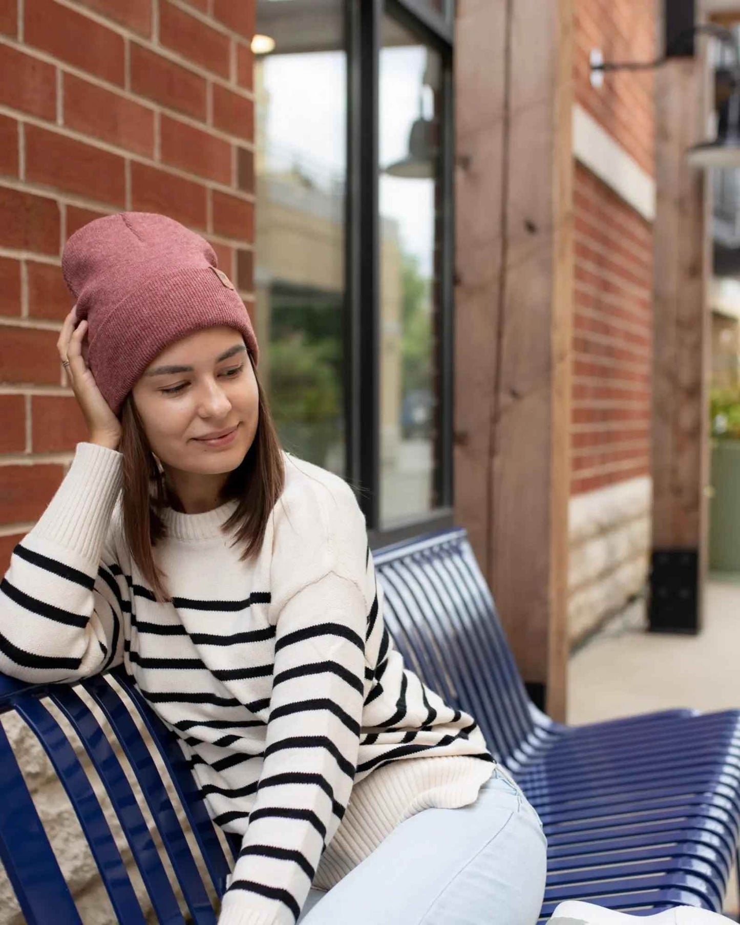 HAAKWEAR Knit Beanie - Cuffed Classic Hat in Rusty Burgundy, Made in USA