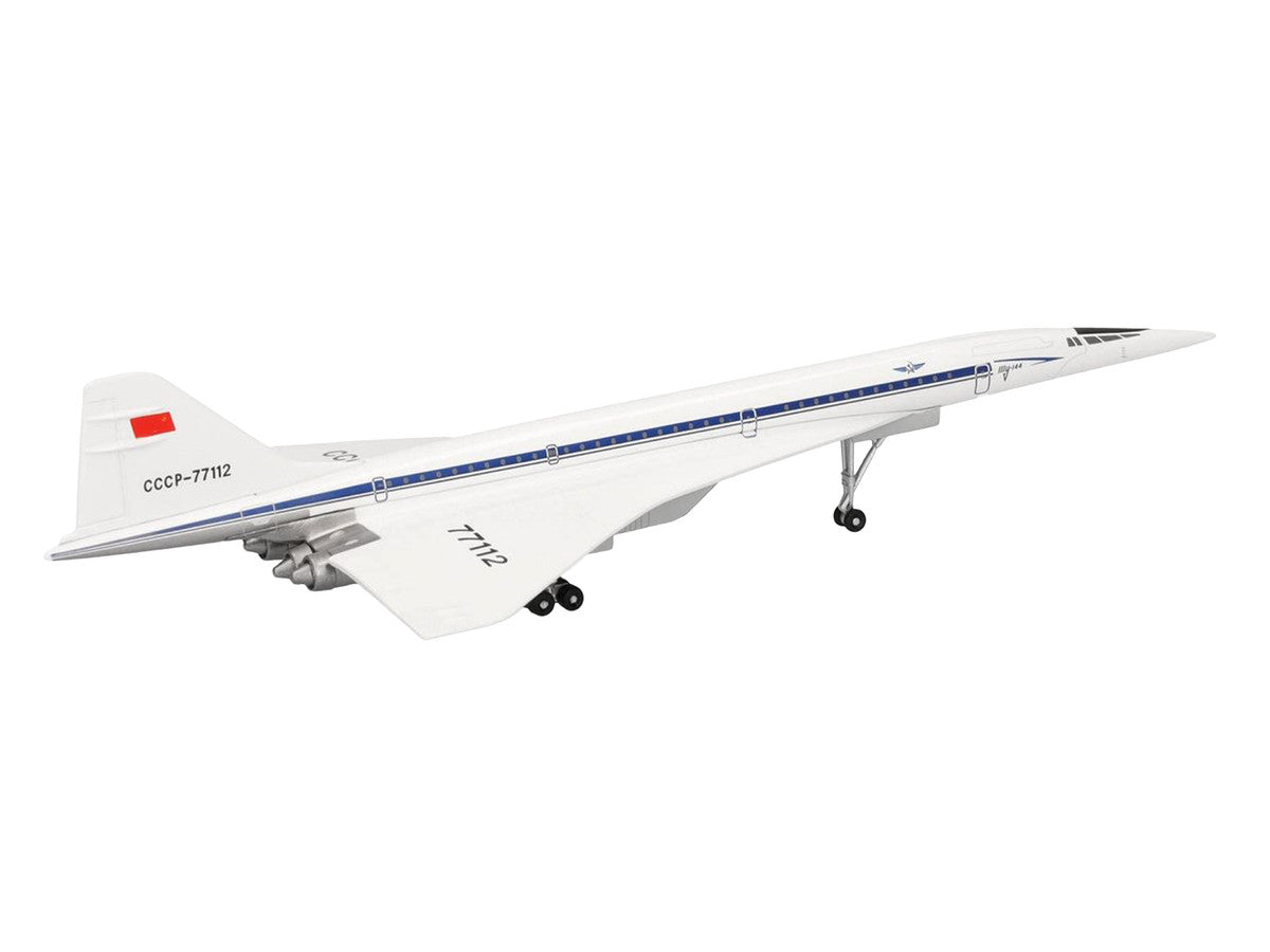 Tupolev Tu-144D Commercial Aircraft "Aeroflt - Technik Museum Sinsheim" (CCCP-77112) White with Blue Stripes 1/400 Diecast Model Airplane by Herpa