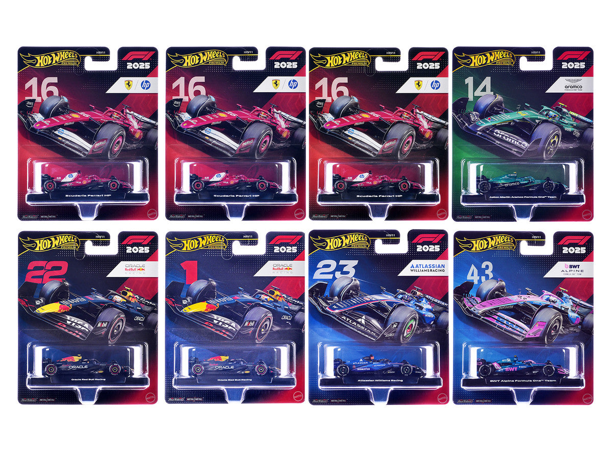 "Formula 1 Racing" 8 piece Set M "Premium Series" Diecast Model Car by Hot Wheels