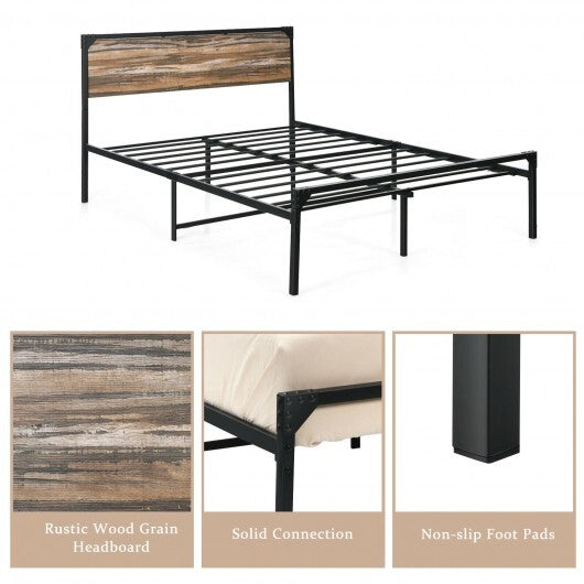 Platform Full/Queen Bed with Rustic Headboard and Footboard-Full Size - Color: Black - Size: Full Size