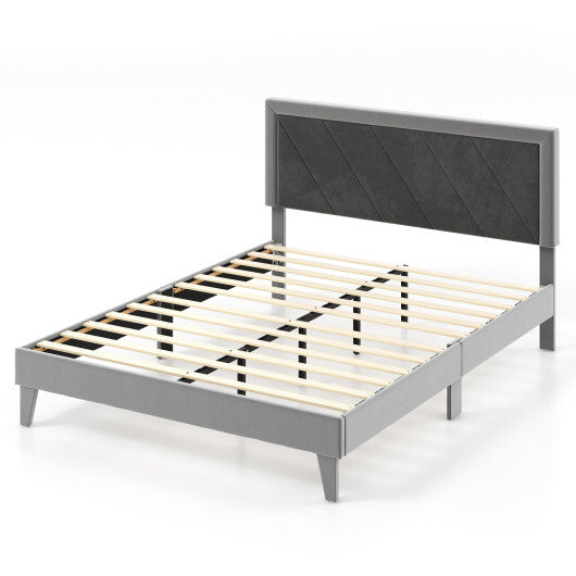 Twin/Full/Queen Platform Bed with High Headboard and Wooden Slats-Full Size
