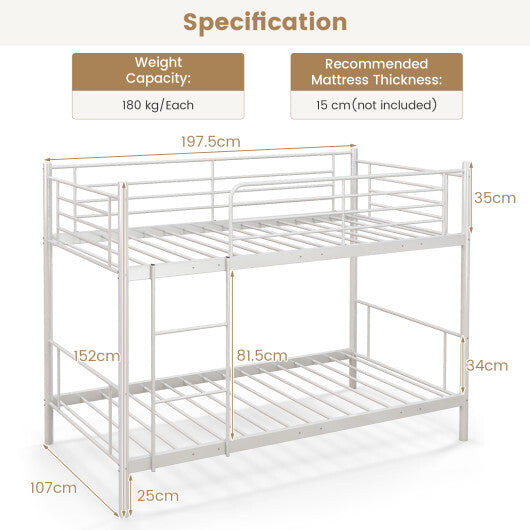 Metal Bunk Bed with Ladder and Full-length Guardrails-Black
