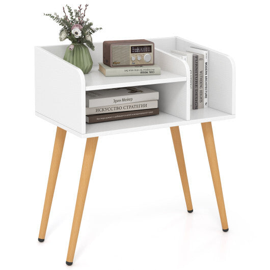 Mid Century Modern Nightstand with Open Shelves-Brown