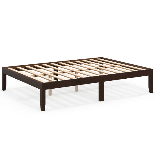 Full Size Wood Bed Frame with Wooden Slats Support and Rubber Wood Legs-Espresso