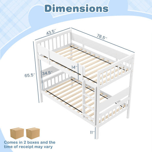 Twin Over Twin Bunk Bed with Ladder and Full-length Guardrails-Natural