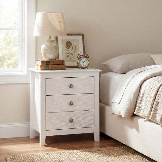 Modern Farmhouse 3-Drawer NightStand with Wood Grain Accents and Sleek Knobs-Black