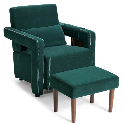 Modern Berber Fleece Single Sofa Chair with Ottoman and Waist Pillow-Blue