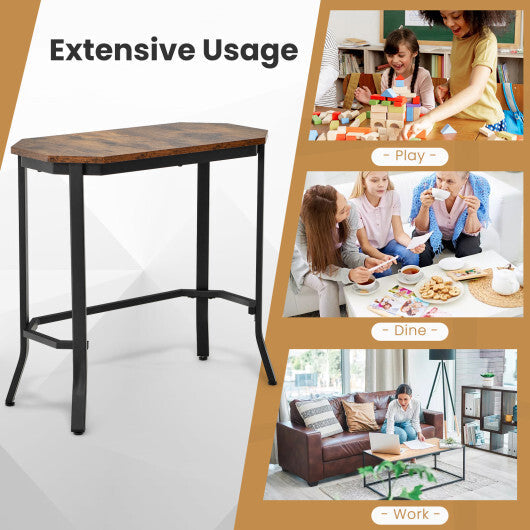 Narrow End Table with Rustic Wood Grain and Stable Steel Frame-Rustic Brown