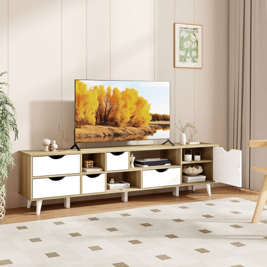 TV Stand for TVs up to 65" Television Cabinetw/ 5 Drawers & 3 Open Shelves-Oak
