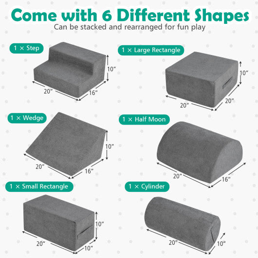6-Piece Baby Climbing Blocks with 30D High-Density Foam and Carrying Handles-Multicolor