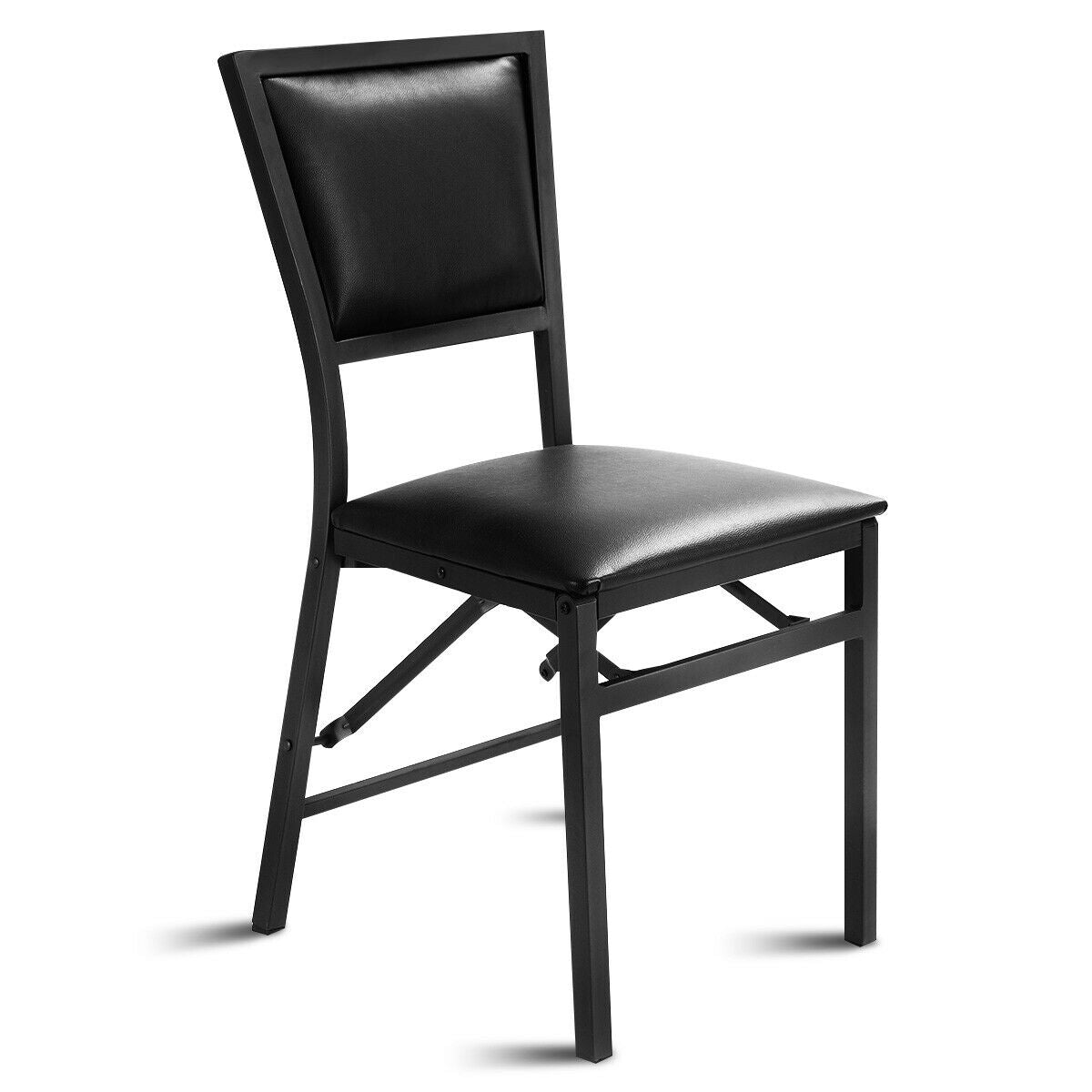 Set of 2 Metal Folding Dining Chair with Space Saving Design - Color: Black