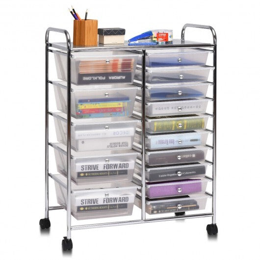 15 Drawers Rolling Storage Cart Organizer-clear - Color: Transparent