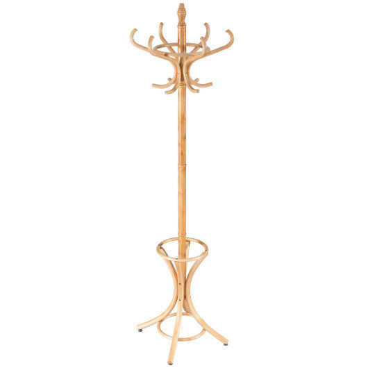 Wood Standing Hat Coat Rack with Umbrella Stand-Black
