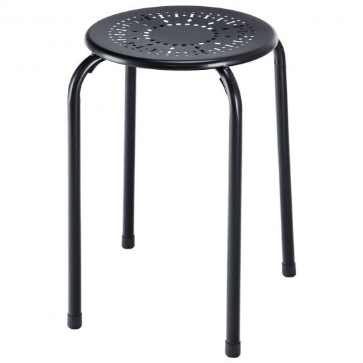 Set of 6 Stackable Multifunctional Daisy Design Backless Round Metal Stool Set-Black