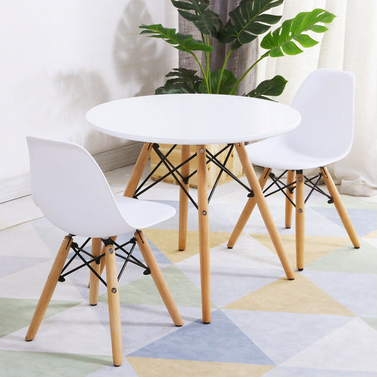 Kid's Modern Dining Table Set with 2 Armless Chairs - Color: White