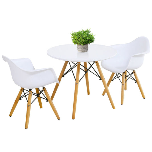 3 Pieces Kid's Modern Round Table Chair Set - Color: White