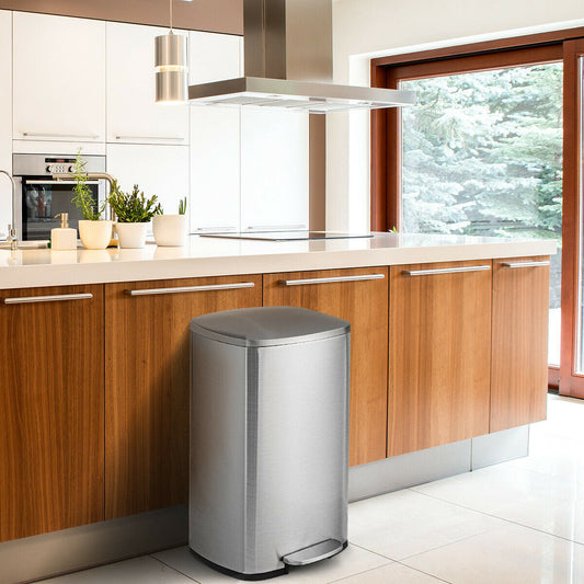 13.2 Gallon Stainless Steel Trash Garbage Can with Bucket - Color: Silver