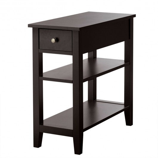 3-Tier Nightstand Bedside Table Sofa Side with Double Shelves Drawer-White